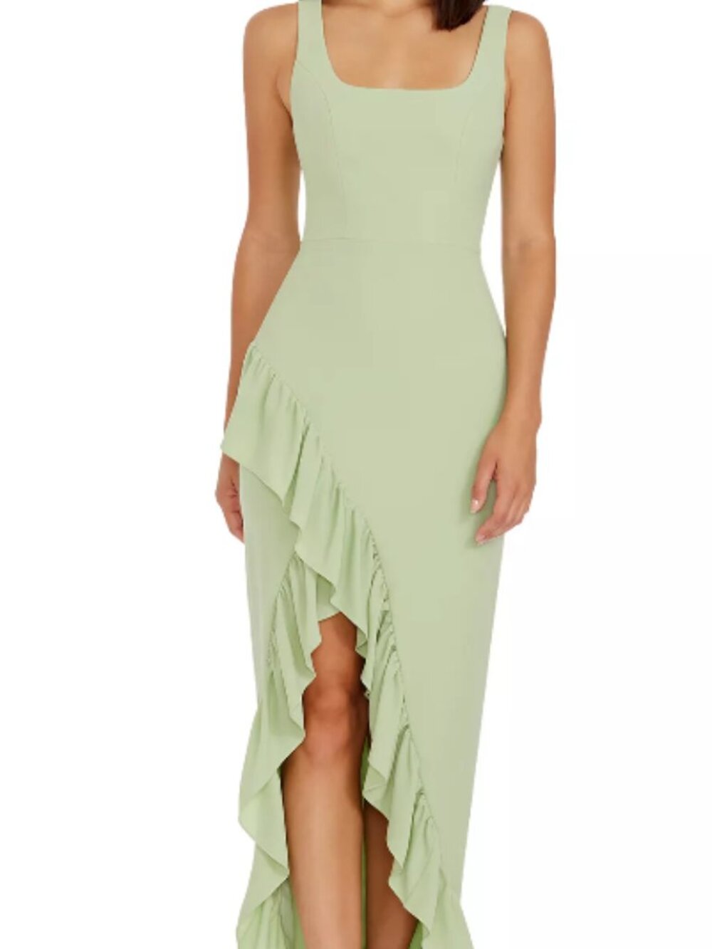Dress the Population Women's Charlene Ruffled High-Low Gown Size M in Sage